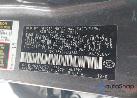 2014 Toyota Avalon Limited z USA, uszkodzony, nr VIN 4T1BK1EBXEU079238